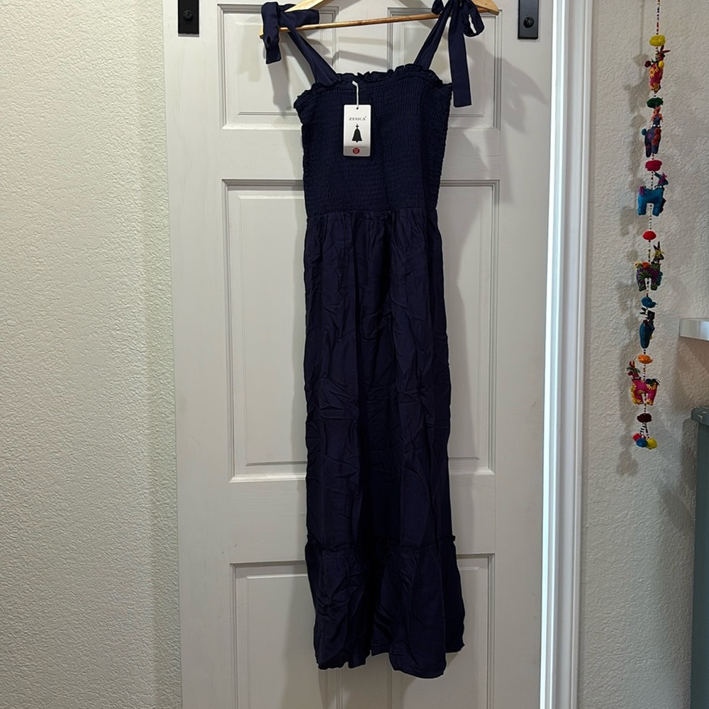 Blue tie strap maxi dress